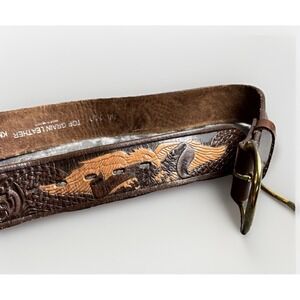 Full Grain Leather Belt America Scenery Engraved Stamped Eagles Olive Branch 44"